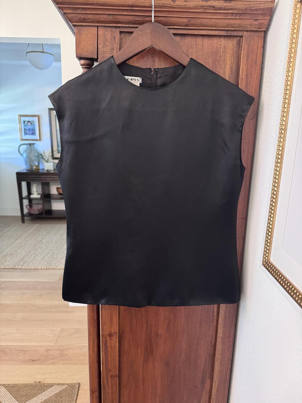 David Hayes Blouse Womens 4 Black 100% Silk Sleeveless Crew Neck Lined Shell